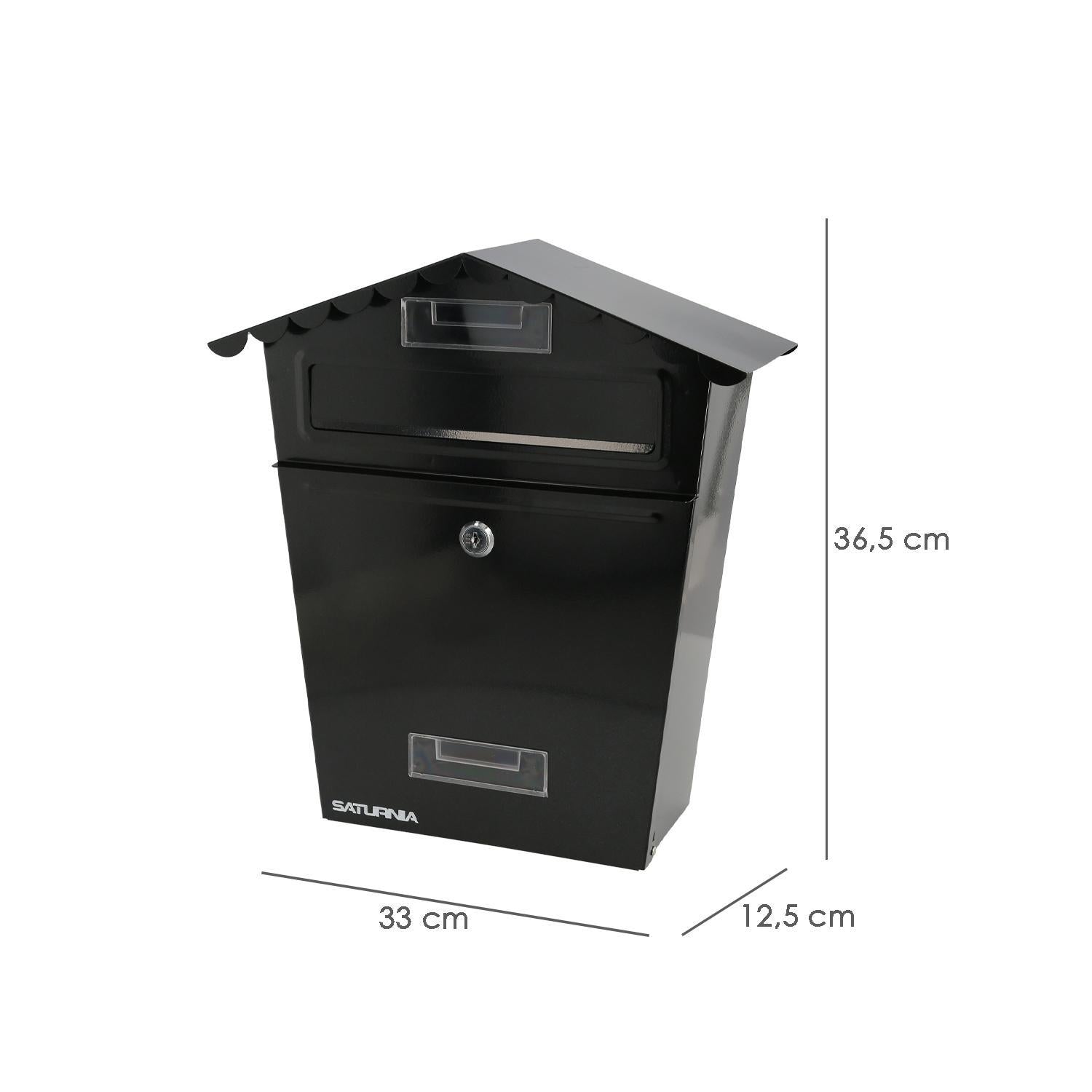 Buzon Exteriores House Negro 330 X 125 X 365 (alt.) Mm. Con Tejado, Acero Pintado. Buzon Pared, Buzon Cartas, Buzon Correos_1