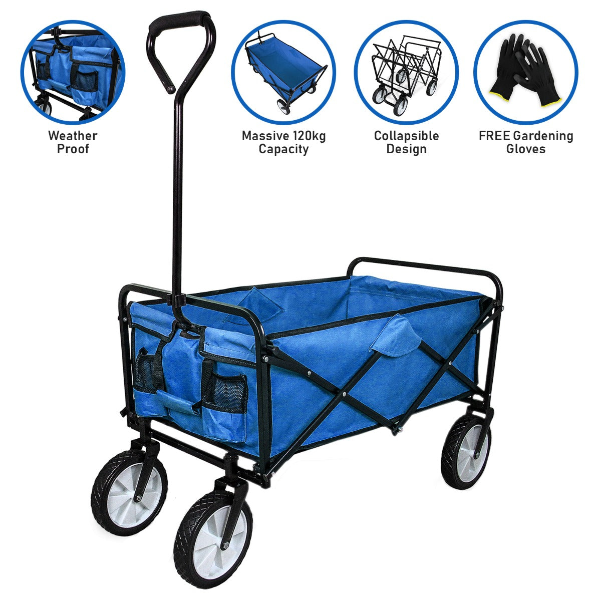 Carretilla De Jardín Plegable Azul Para Jardinería Con Funda Impermeable_2