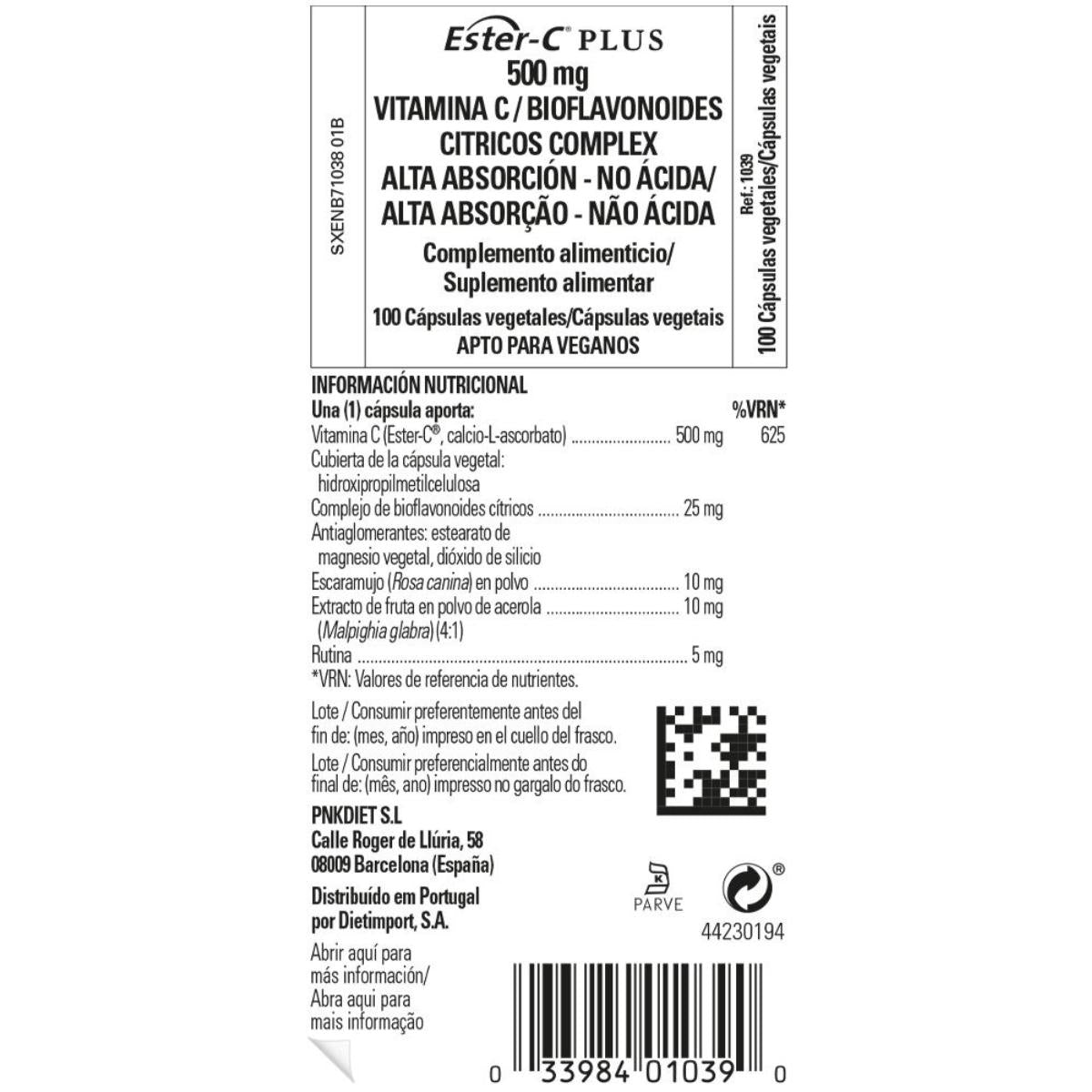 Ester C mais Vitamina C 500mg Solgar 100 cápsulas vegetais
