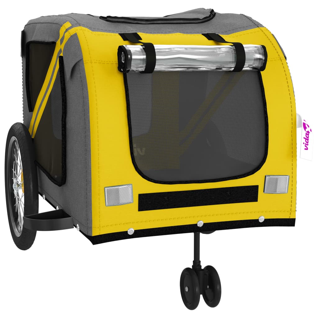 Remolque De Bicicleta Mascotas Hierro Tela Oxford Amarillo Gris_4