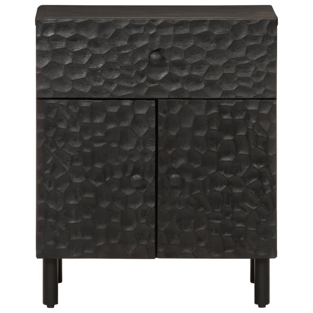 Mesita De Noche Madera Maciza De Mango Negra 50x33x60 Cm_1