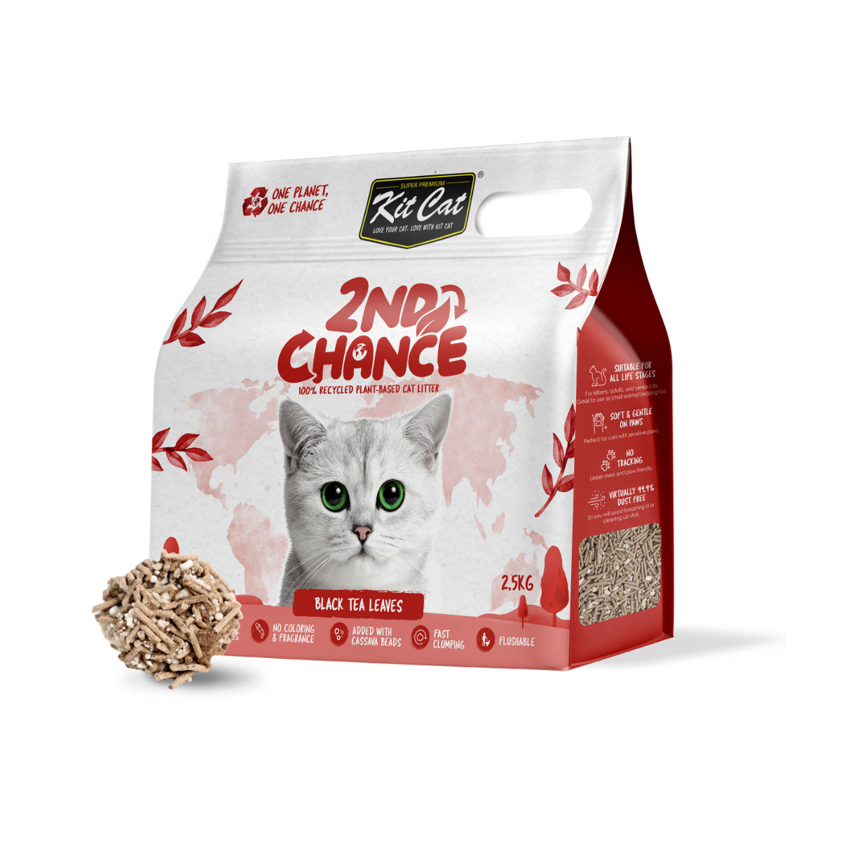 Kit de areia para gatos 2nd Chance Eco - Chá preto 2,5 kg Folhas de chá preto, ervilha e mandioca