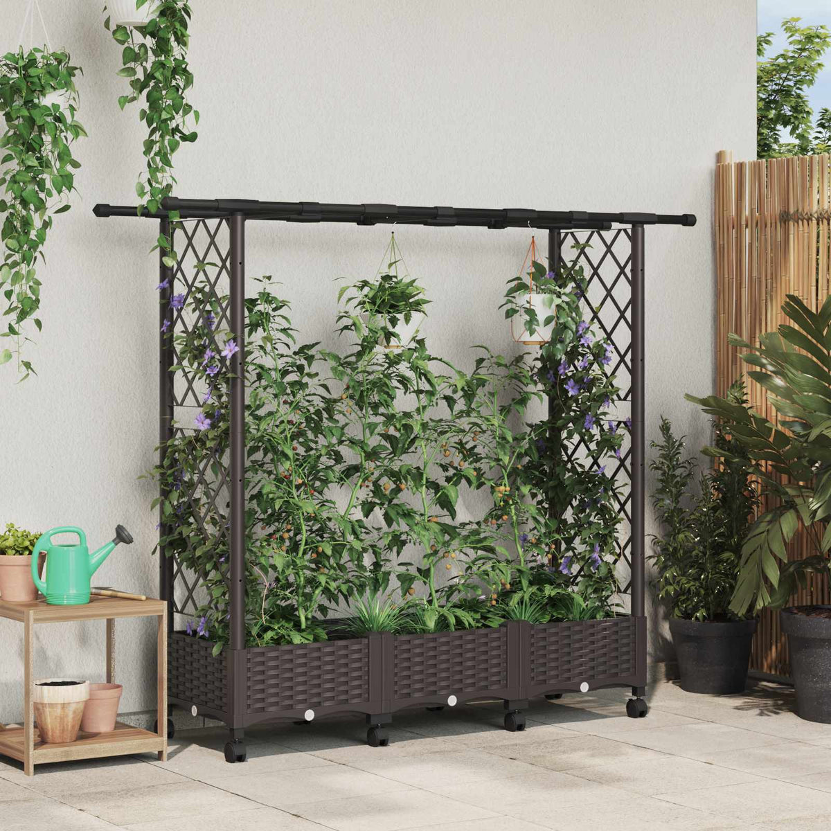 Cama Elevada Con Trellis Y Techo Marrón 164 X 40 X 127 Cm Pp_1