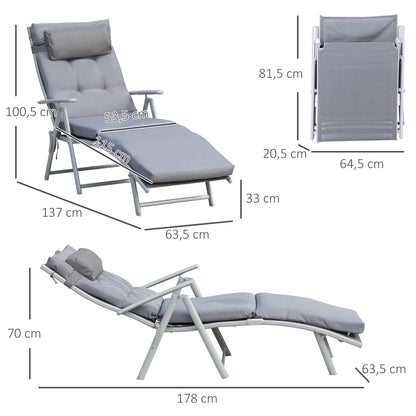 Outsunny Tumbona Plegable De Jardín Con Respaldo Ajustable En 7 Posiciones Gris_2