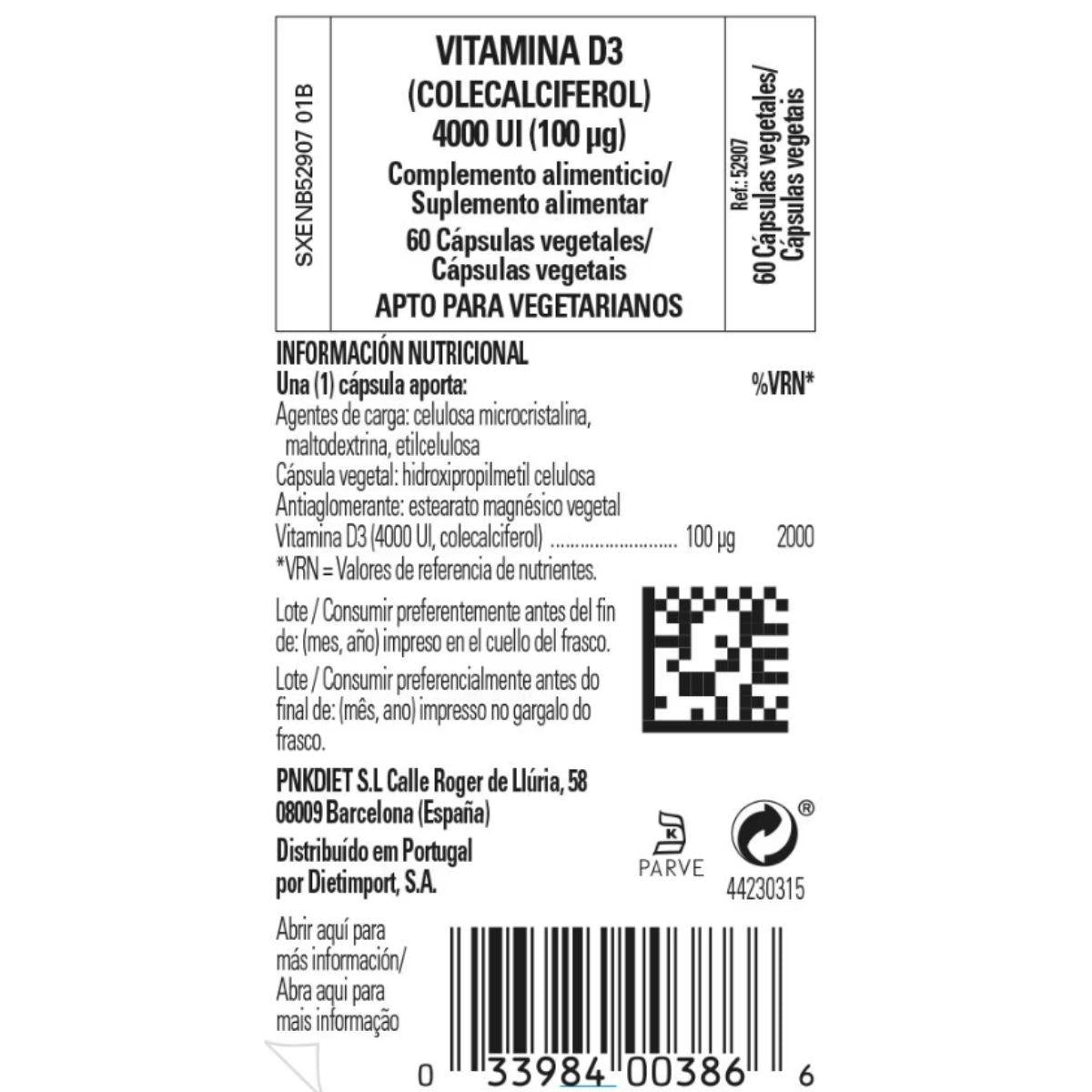 Vitamina D3 (Colecalciferol) 4000 UI (100 μg) 60 cápsulas vegetais Solgar