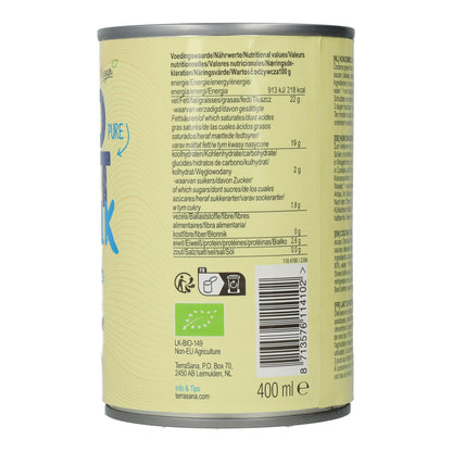 Leite de coco biológico Terrasana 80%, 400 ml