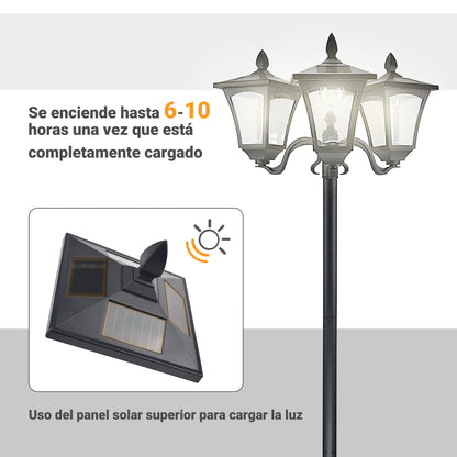 Farol Solar De Jardín Con 3 Luces Led Outsunny 51,5x47x182,5 Cm Negro_5