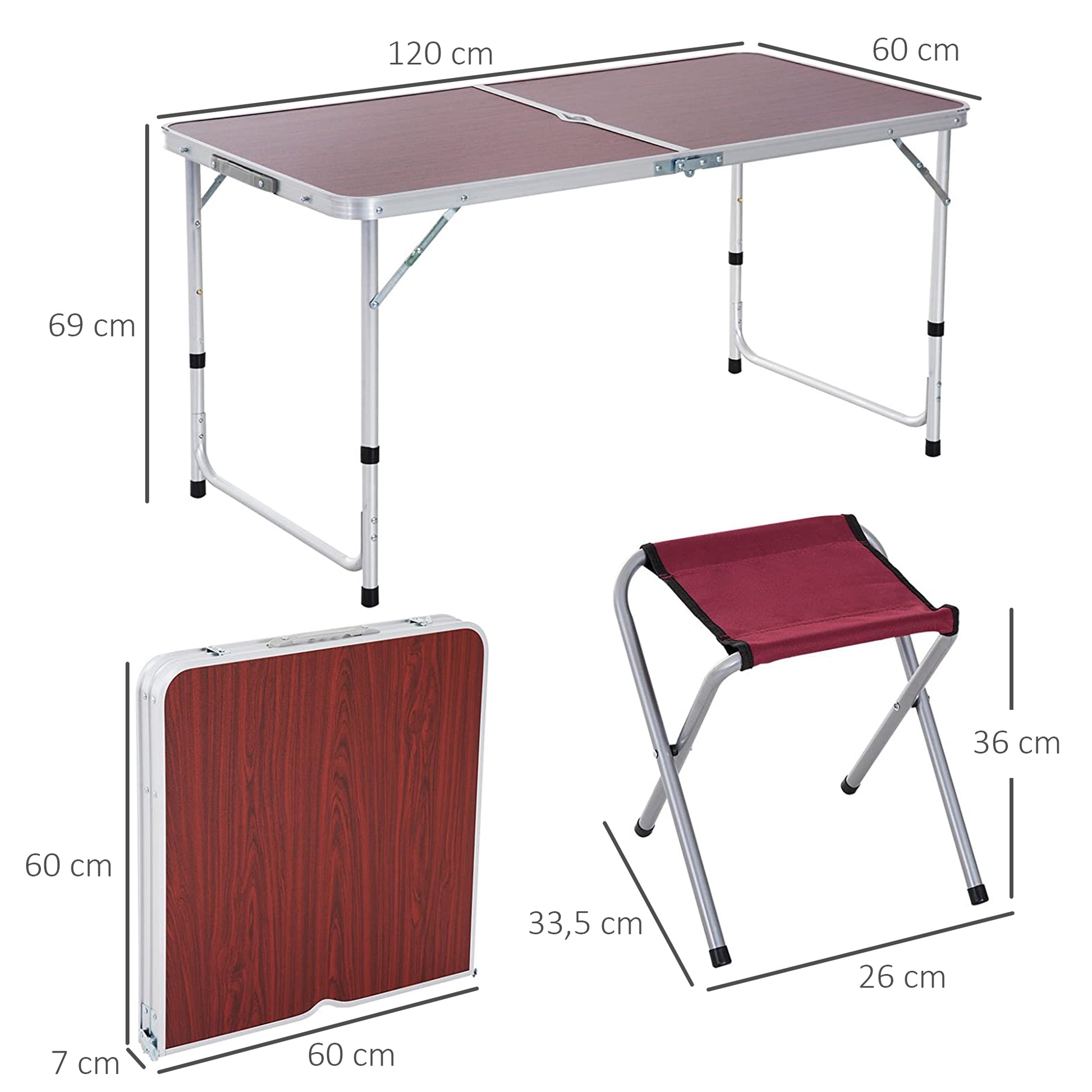 Outsunny Mesa Maleta De Aluminio 4 Taburete Plegable De Acampada Picnic Altura_2