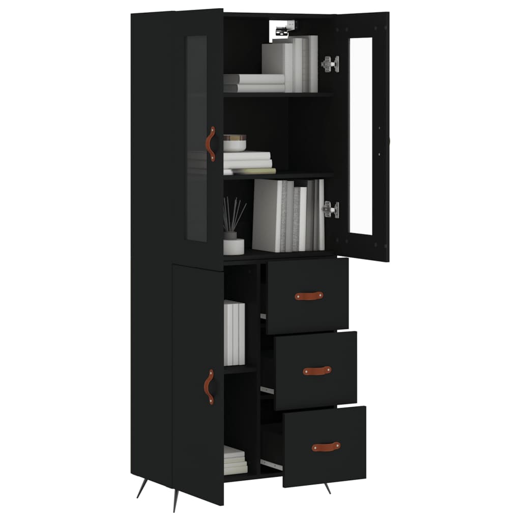 Aparador Alto Madera Contrachapada Negro 69,5x34x180 Cm_2