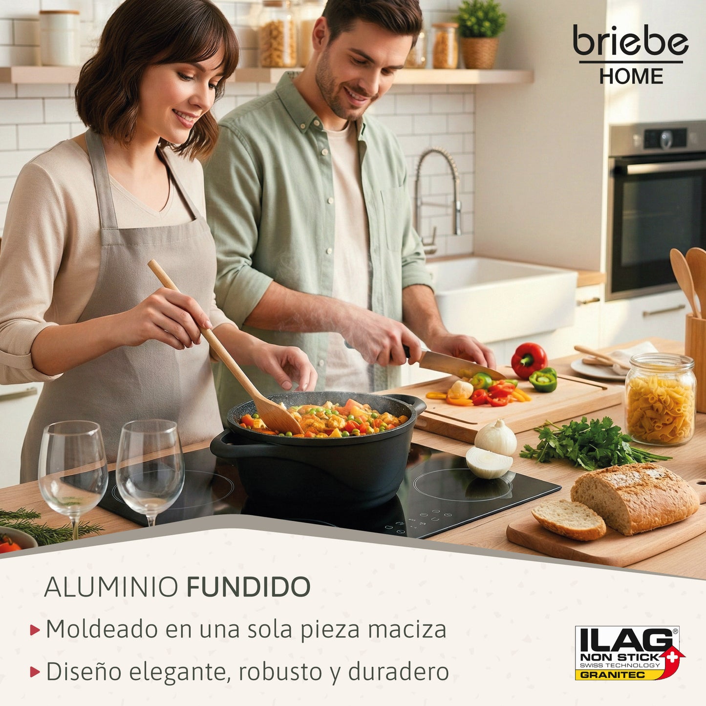 Briebe Batería De Cocina Inducción 8 Piezas Aluminio Fundido 4 Ollas Con Tapa De Cristal Antiadherente, Mgk12s, Negro_3
