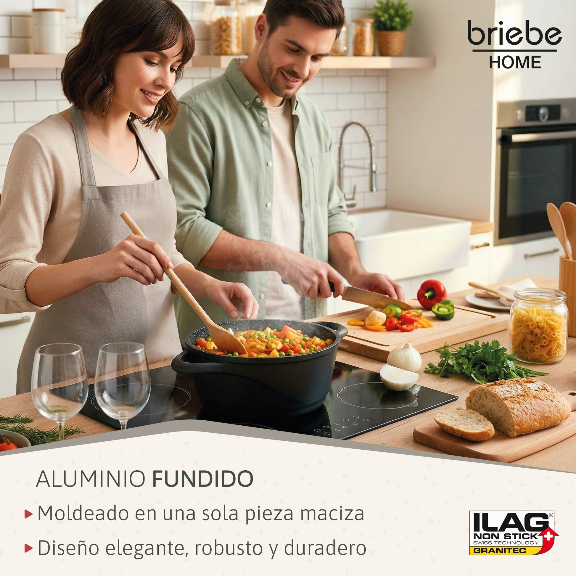 Briebe Batería De Cocina Inducción 8 Piezas Aluminio Fundido 4 Ollas Con Tapa De Cristal Antiadherente, Mgk12s, Negro_3