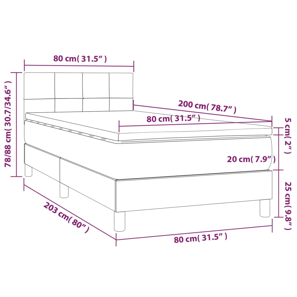 Cama Box Spring Colchón Y Luces Led Gris Taupe 80x200 Cm / Vetonek_1