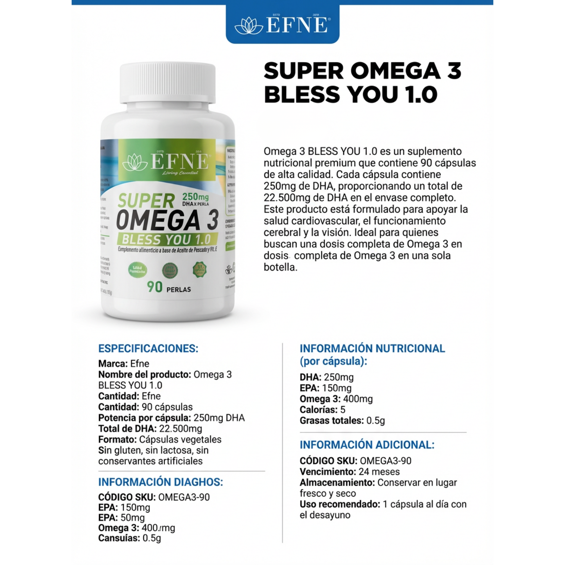 Super Omega 3 Efne (contiene Vitamina E) 90 cápsulas_1