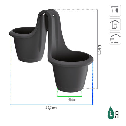 Maceta Respana Railing 13l., Dimensiones (mm) 398x298x209, Color Antracita