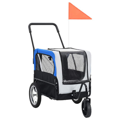 Vidaxl Remolque De Bicicleta Para Mascotas Cochecito 2 En 1 Gris Azul_0