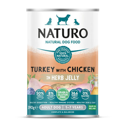Naturo Comida Humeda Perro Sin Gluten De Pavo Y Pollo En Gelatina 390g X 12 Latas_0