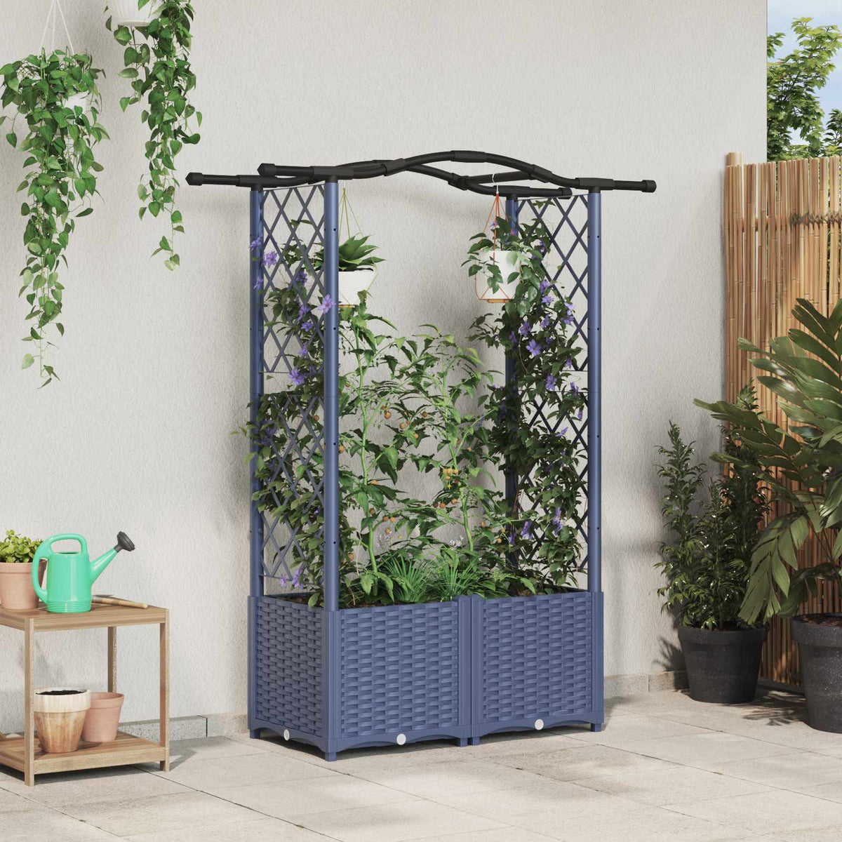 Cama Elevada Con Trellis Y Techo Gris 125 X 40 X 138 Cm Pp_1
