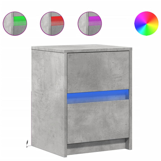 Mesita De Noche Luces Led 2 Uds Madera Ingeniería Gris Hormigón_0