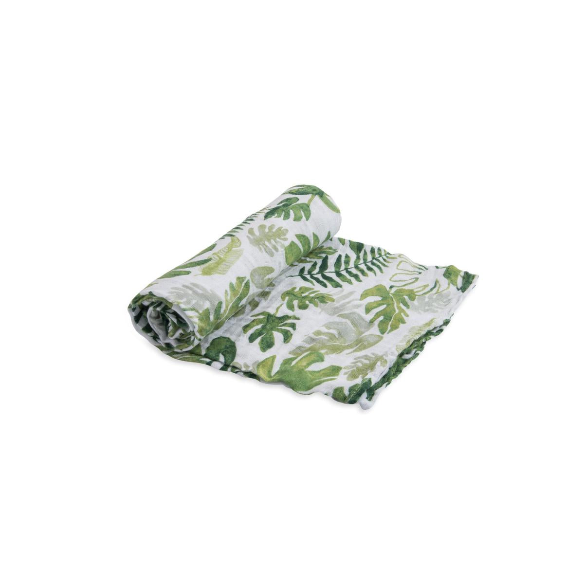 Musselina de algodão com folhas tropicais 120x120