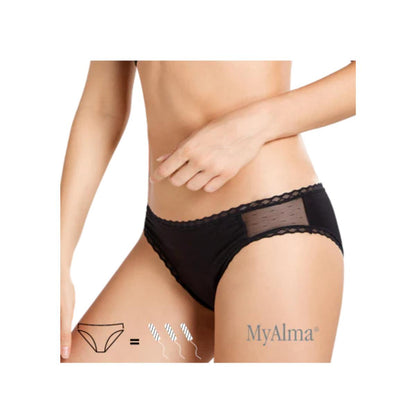 Cueca menstrual My Alma em algodão orgânico e bambu, preta, tamanho L