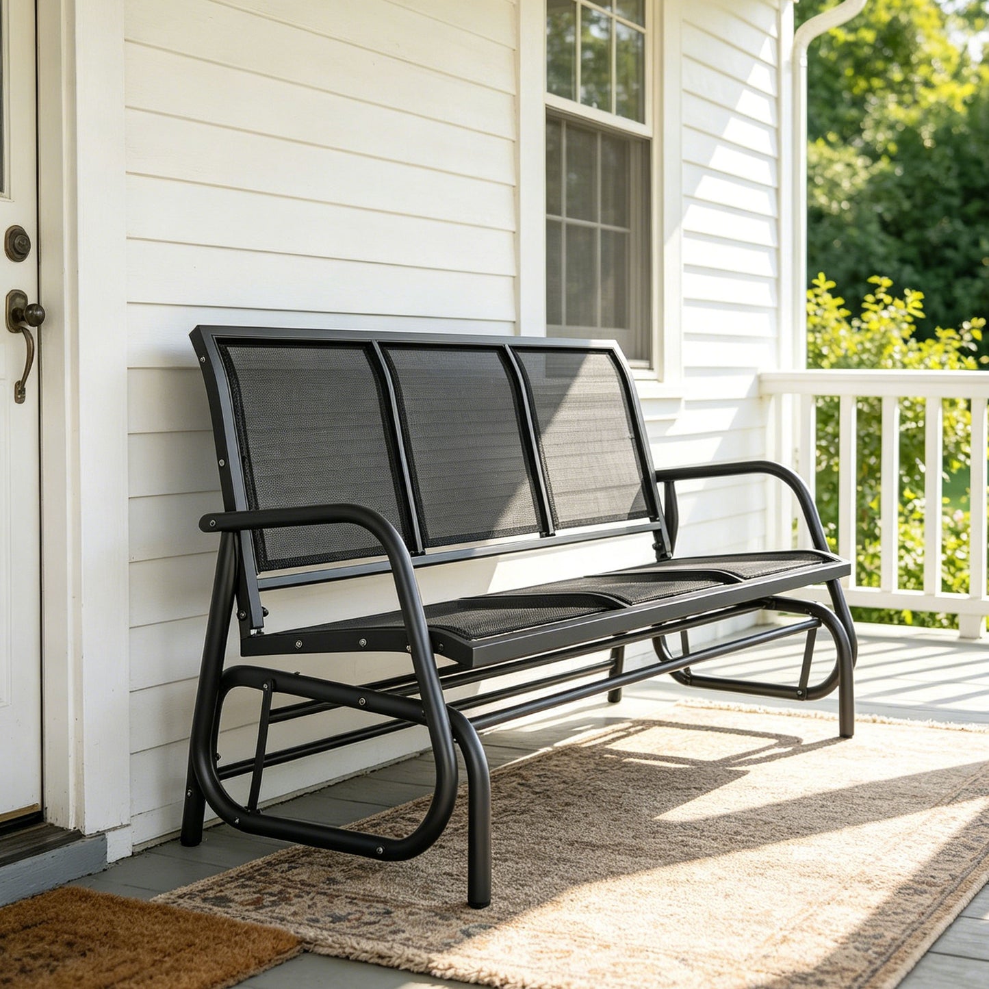 Outsunny Banco De Jardín Exterior De 3 Plazas Con Reposabrazos 147x70x85cm Negro_1