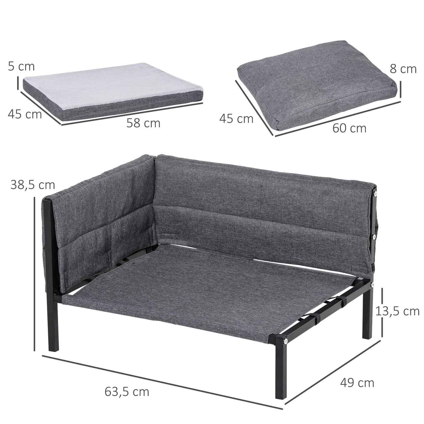 Pawhut Cama Para Perros Elevada Con Cojines Extraíbles Lavables 63,5x49x38,5 Cm_2