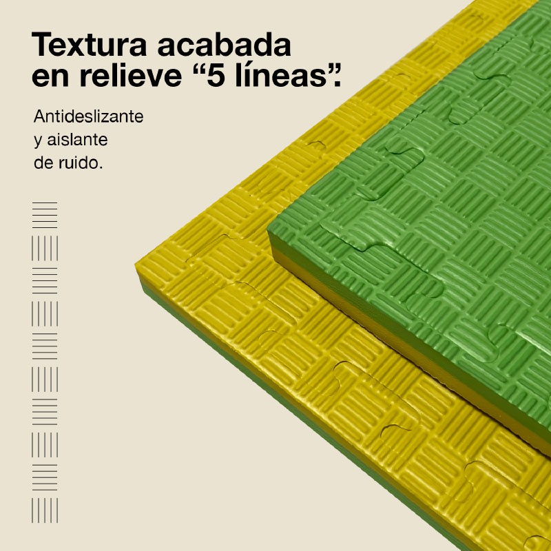 Jowy Tatami Puzzle 2,5cm 100x100cm – Superficie 5 Líneas Amarillo/verde_3