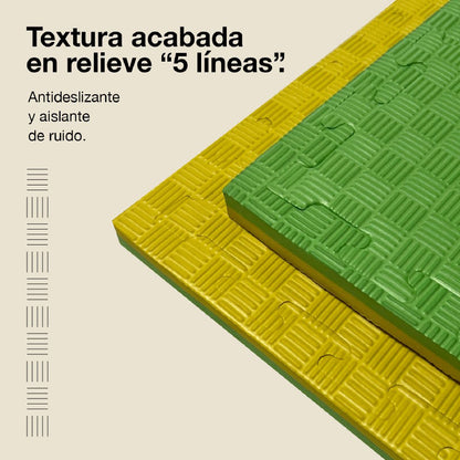 Jowy Tatami Puzzle 2,5cm 100x100cm – Superficie 5 Líneas Amarillo/verde_3