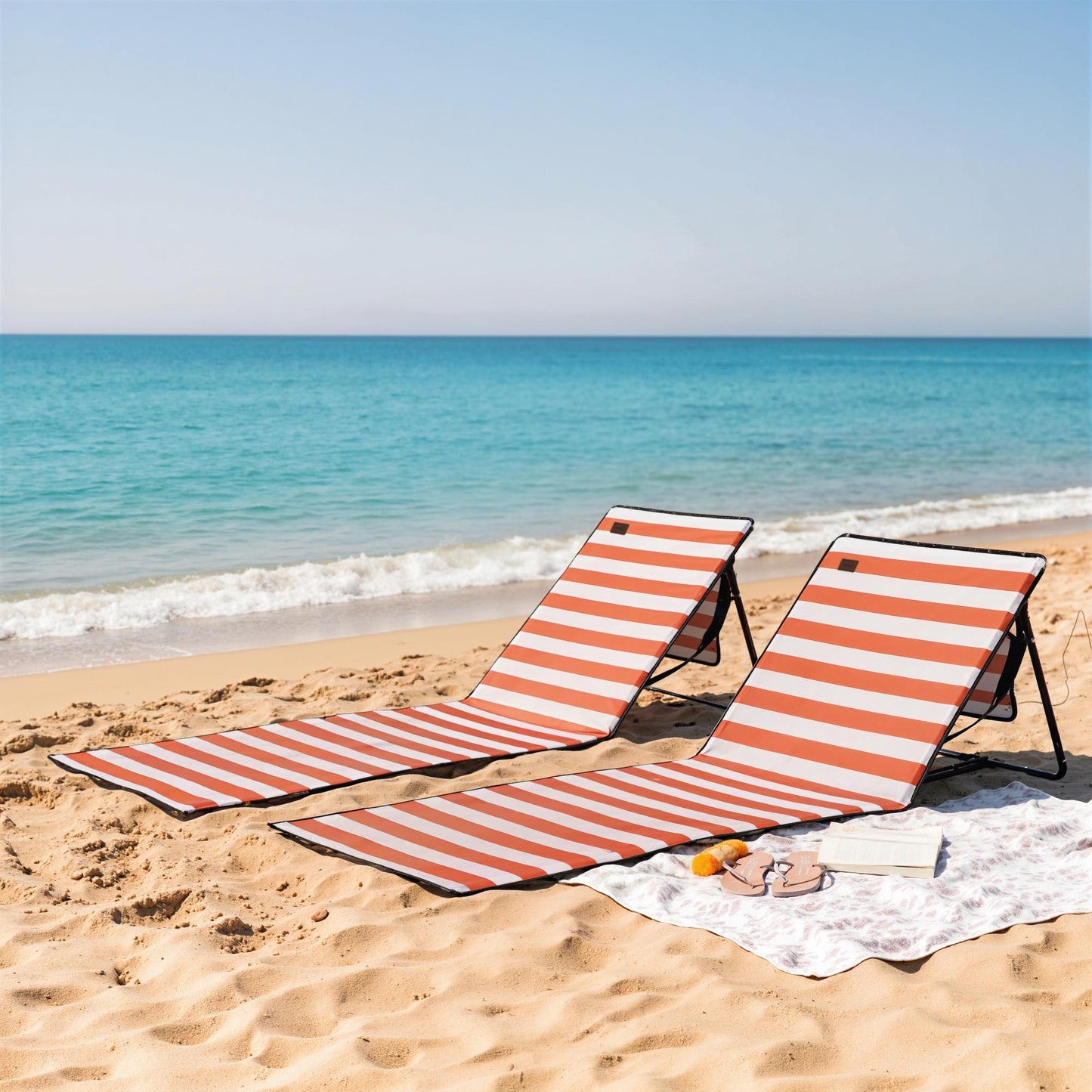 Outsunny Conjunto De 2 Esterillas De Playa Plegable 142x51x40 Cm Rojo Y Blanco_1