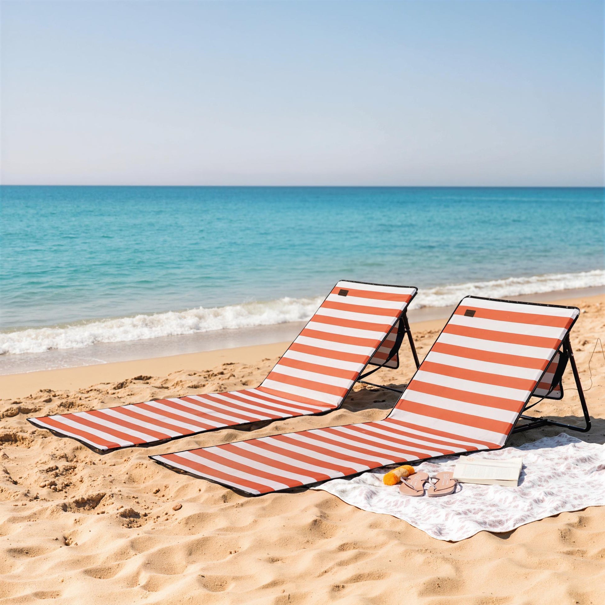 Outsunny Conjunto De 2 Esterillas De Playa Plegable 142x51x40 Cm Rojo Y Blanco_1