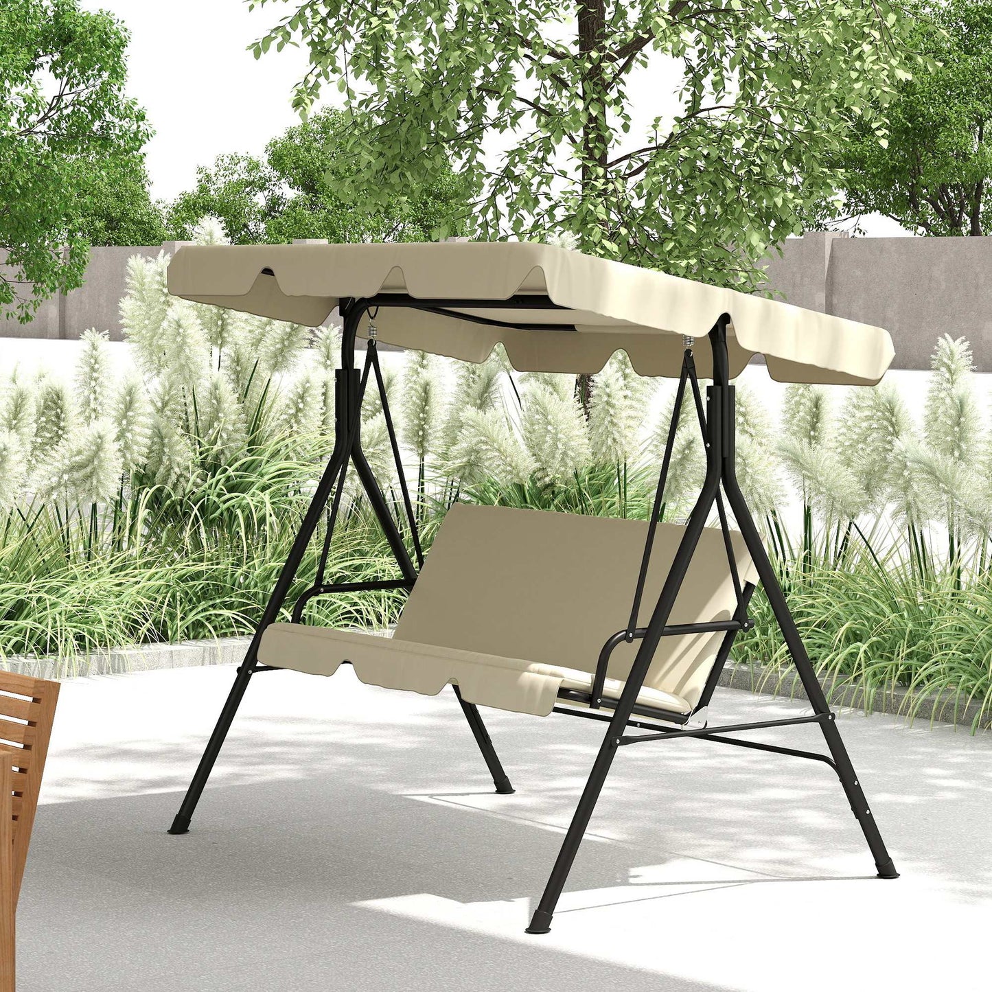 Outsunny Columpio De Jardín De 3 Plazas Techo Ajustable 172x118x153 Cm Beige_1