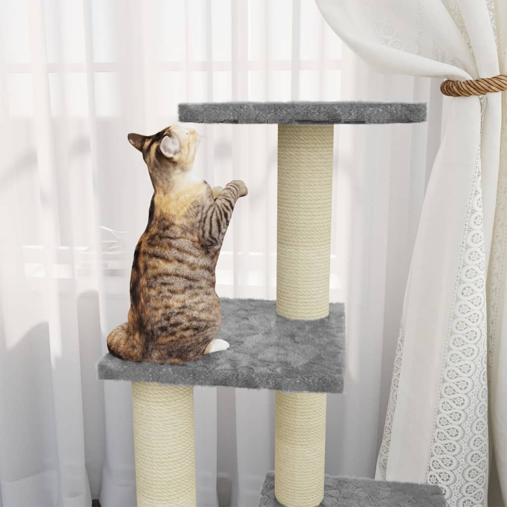 Rascador Para Gatos Con Postes De Sisal Gris Claro 92 Cm_2