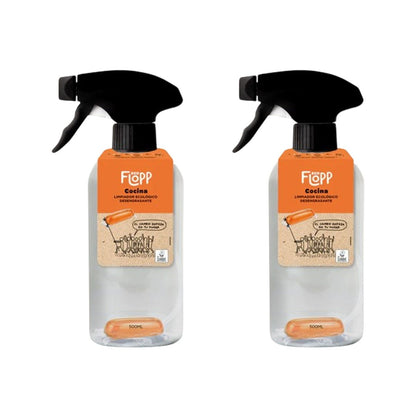 Embalagem com 2 frascos de desengordurante ECO + 1 cápsula Flopp de 500ml