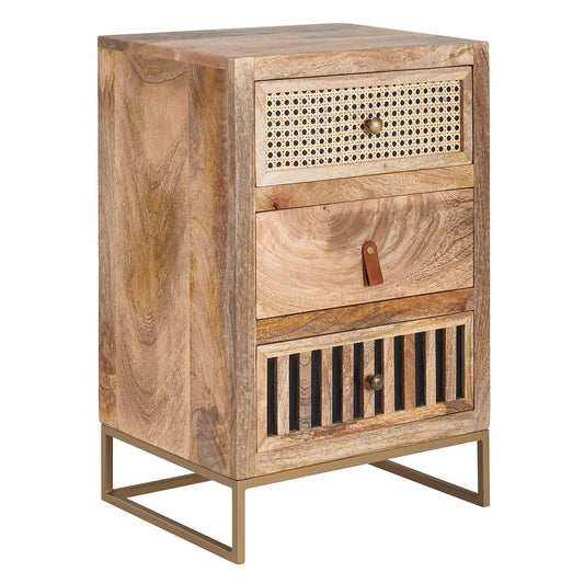 Mesita De Noche Mango Madera Maciza / Metal 40x60x30 Cm_0