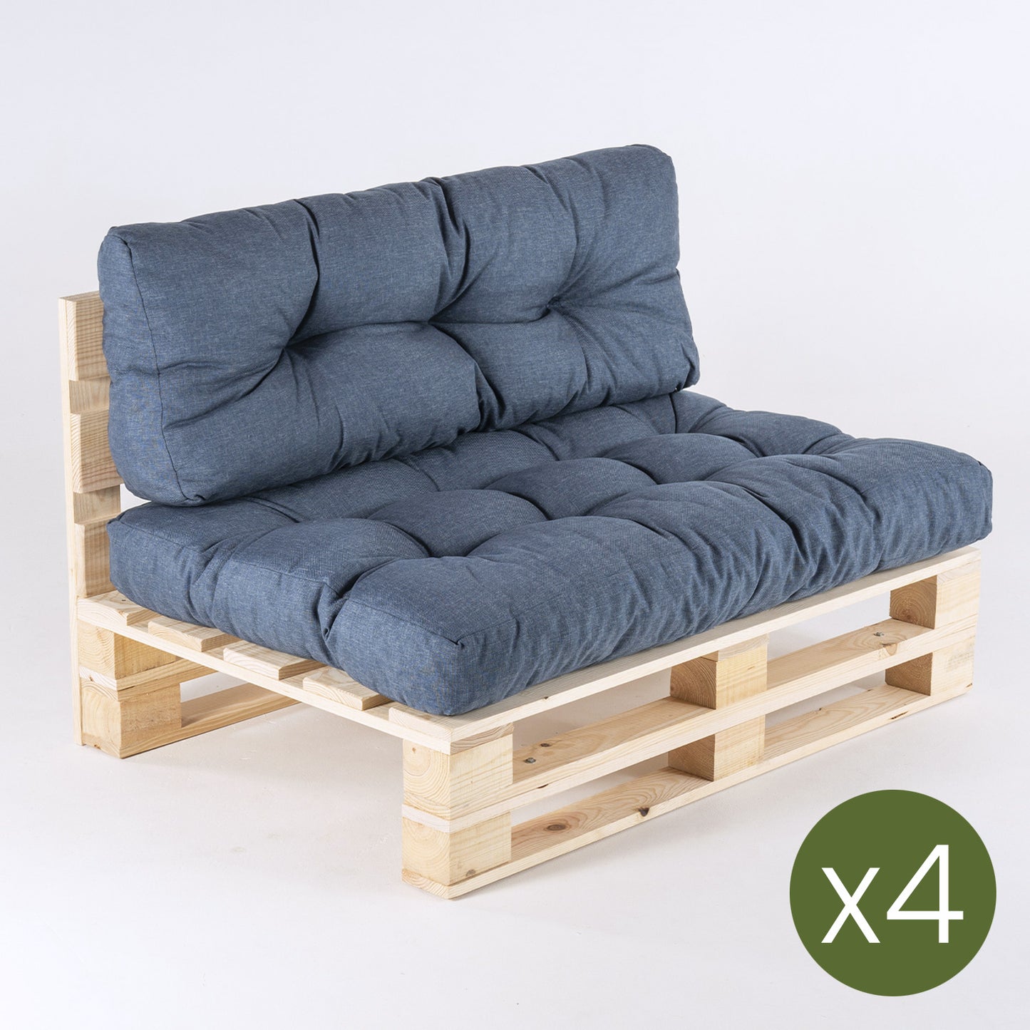 Pack 4 Sofás Para Palets + 4 Cojín De Asiento 80x120x16 Cm + 4 Cojín Respaldo 42x120x16 Cm, Olefin Color Azul, Repelente Al Agua_2