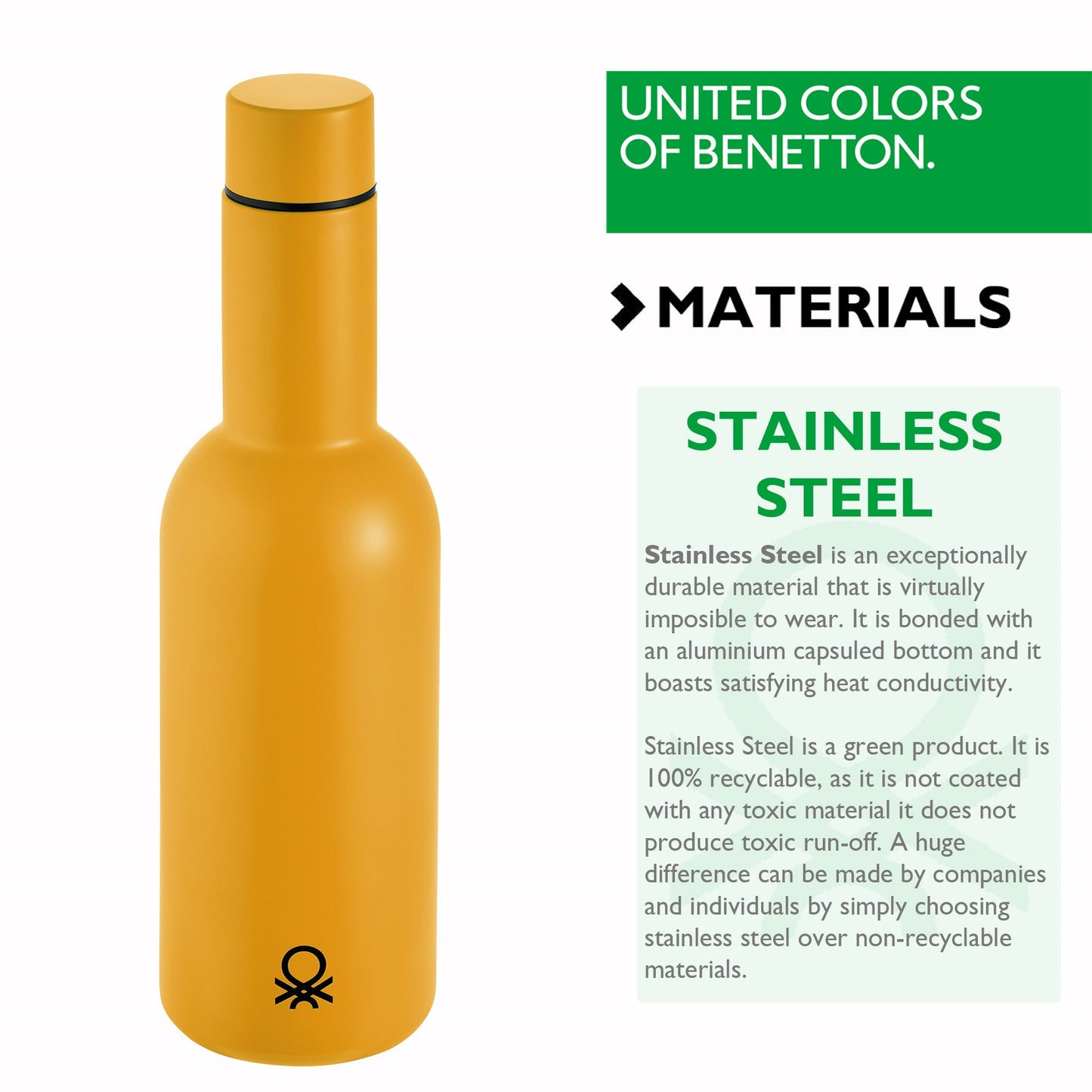 Botella De Agua 550ml Acero Inoxidable Amarilla Casa Benetton_2