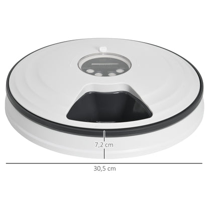 Pawhut Alimentador Automático Para Gatos Perros Temporizador Ø30,5x7,2 Cm Blanco_2