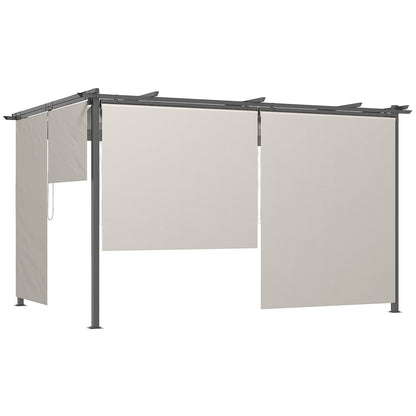 Outsunny Pérgola De Jardín 4x3 M Con Techo Retráctil 4 Cortinas Enrollables_0