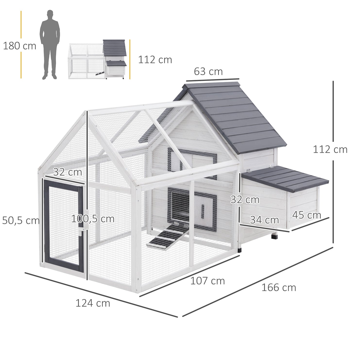 Pawhut Gallinero Exterior 2 Niveles Con Caja Nido Bandeja 166x124x112 Cm Gris Y_2