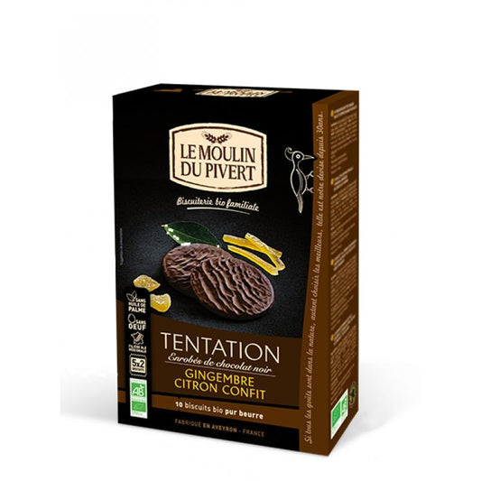 Tentadoras bolachas de gengibre e limão cobertas com chocolate negro Le Moulin du pivert 130g