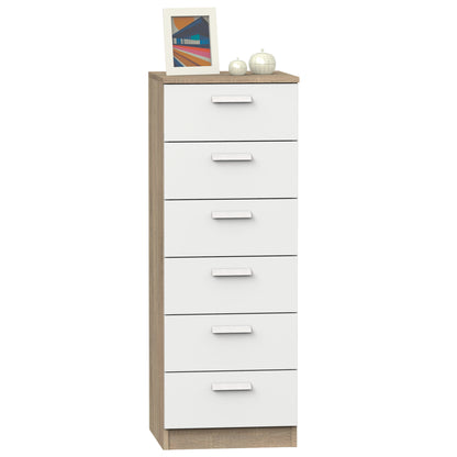 Cajonera Dormitorio Sinfonier Alto, Cómoda 6 Cajones, 110x40x40 Cm (alto X Ancho X Profundo), Briebe, Nova, Blanco_0