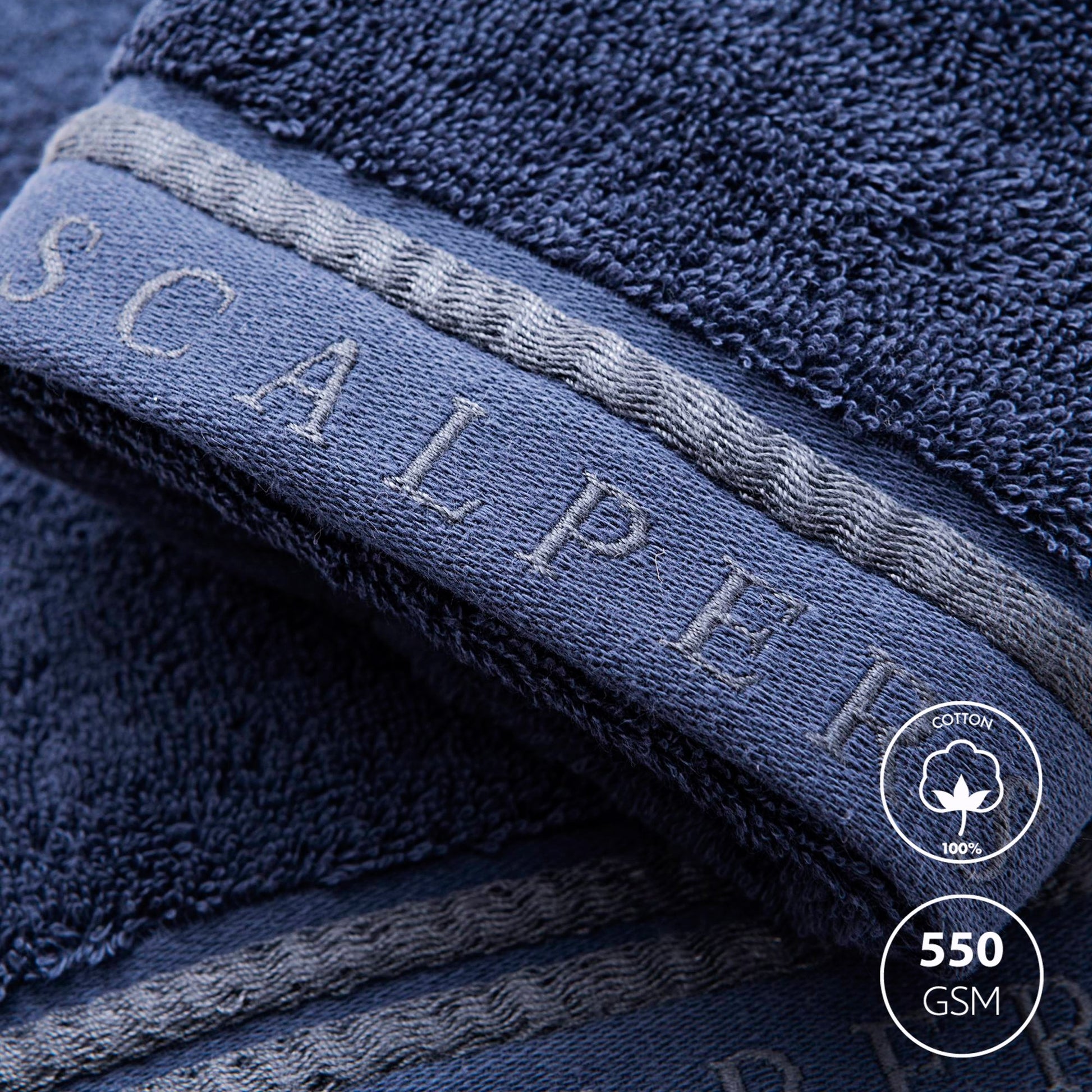 Toalla De Manos 50x100cm 100% Algodón Azul Navy 550gsm Con Rayas Scalpers Home