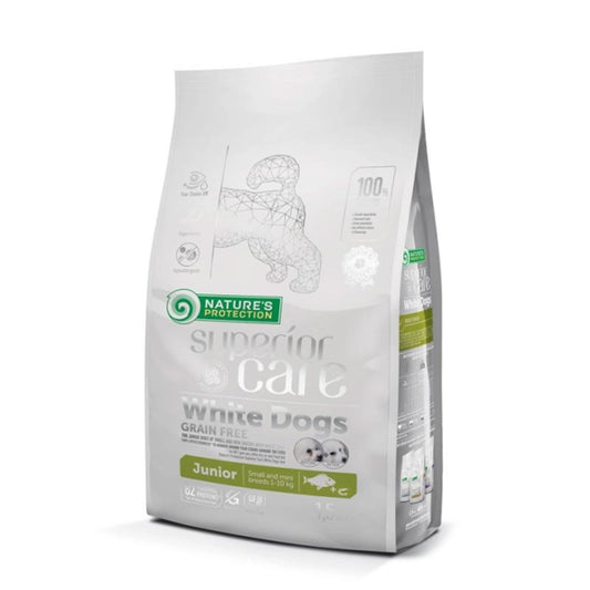 White Dog 1,5 kg Nature's Protection Junior Dog Food com peixe branco
