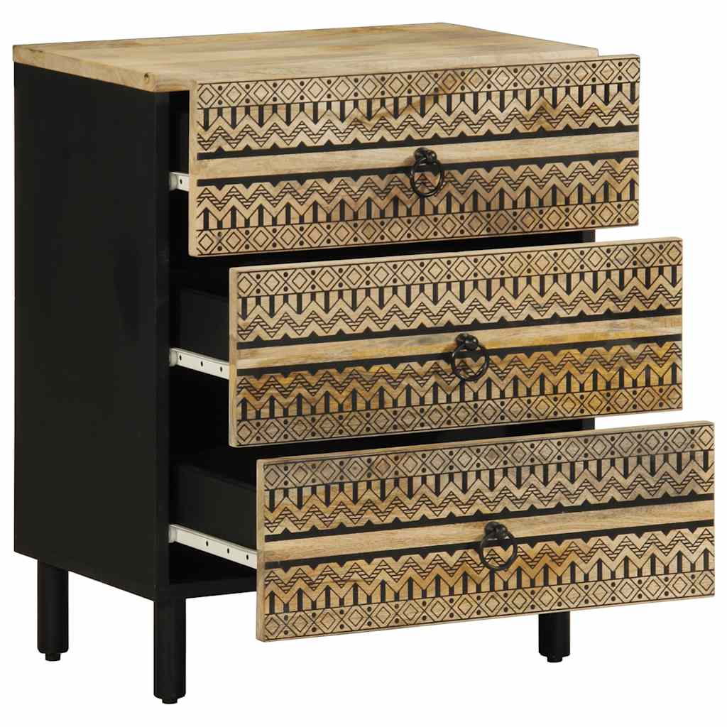 Mesita De Noche Madera Maciza De Mango Rugosa Negro 50x33x62 Cm_0