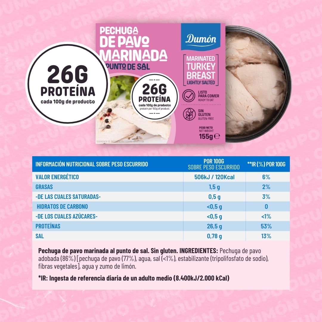 Dumon - Conserva De Pavo En Su Propio Jugo 160gr - Pavo Al Natural En Lata - Pack De 12 Unidades - Gluten Free_3