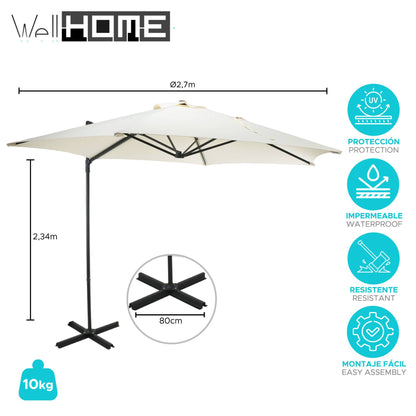 Well Home - Sombrilla Colgante Push Up Ø270cm Crema Con Base De Acero Cruzado_1