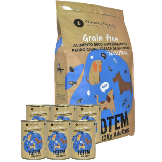 Ração Pack + Ração Húmida Superpremium Salmão Cães Planeta Huerto (12 kg + 6 unidades)