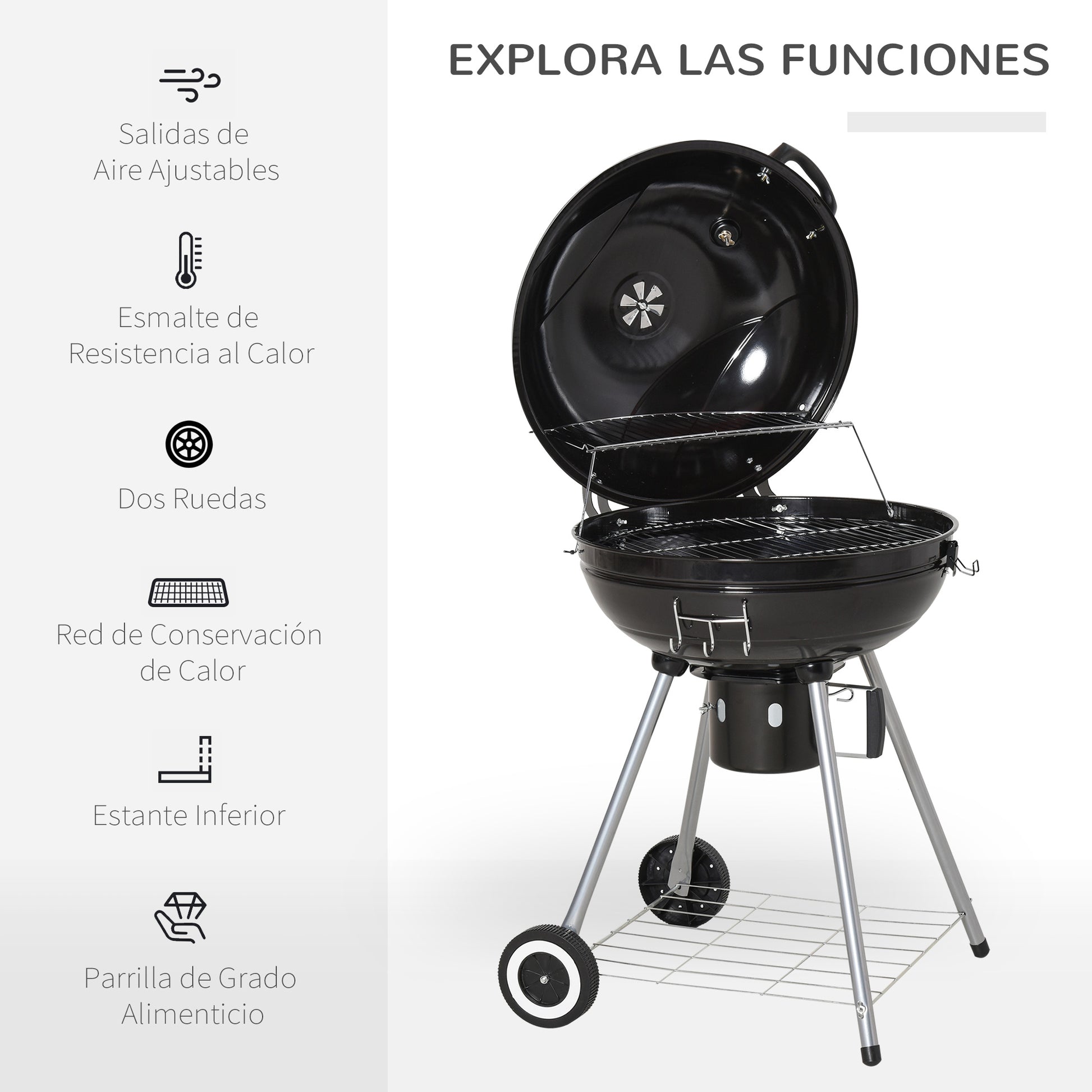 Outsunny Barbacoa Carbón Bbq Picnic Ahumador Parilla Termómetro Jardín Exterior_5