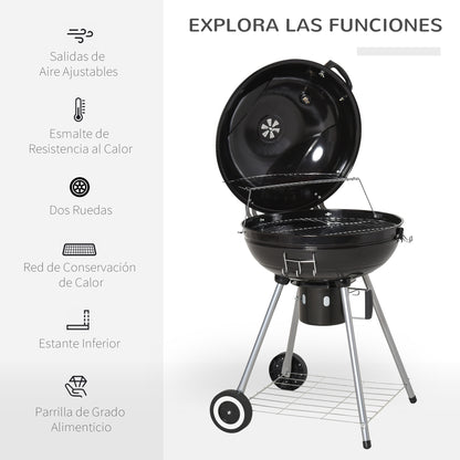 Outsunny Barbacoa Carbón Bbq Picnic Ahumador Parilla Termómetro Jardín Exterior_5