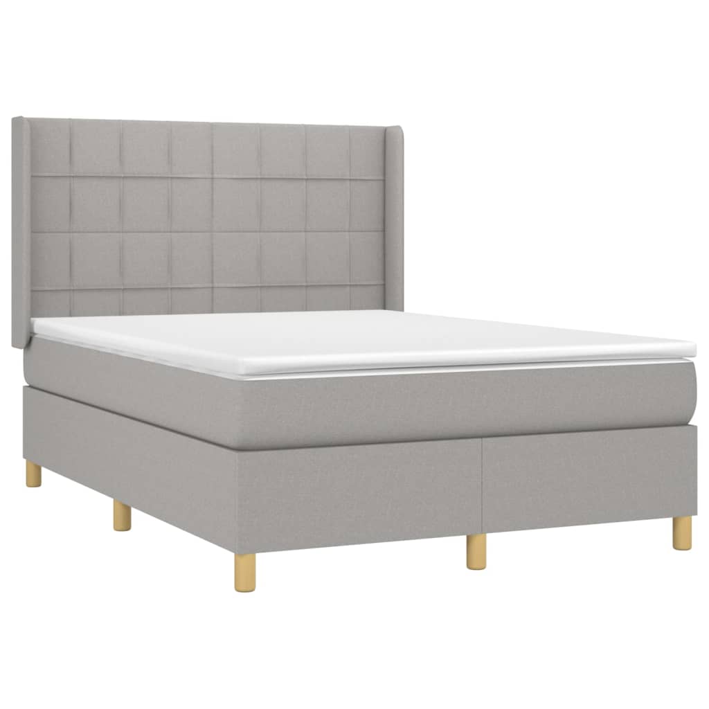 Cama Box Spring Colchón Y Luces Led Tela Gris Claro 140x190 Cm / Vetonek_3